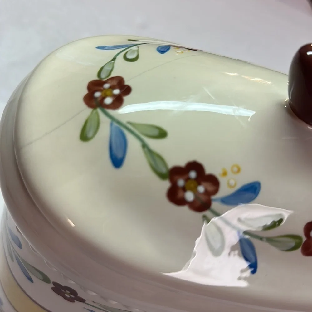 Biscotti Ceramic Cookie Jar Handmade for Nonni’s Floral Painted Ceramic w/Lid